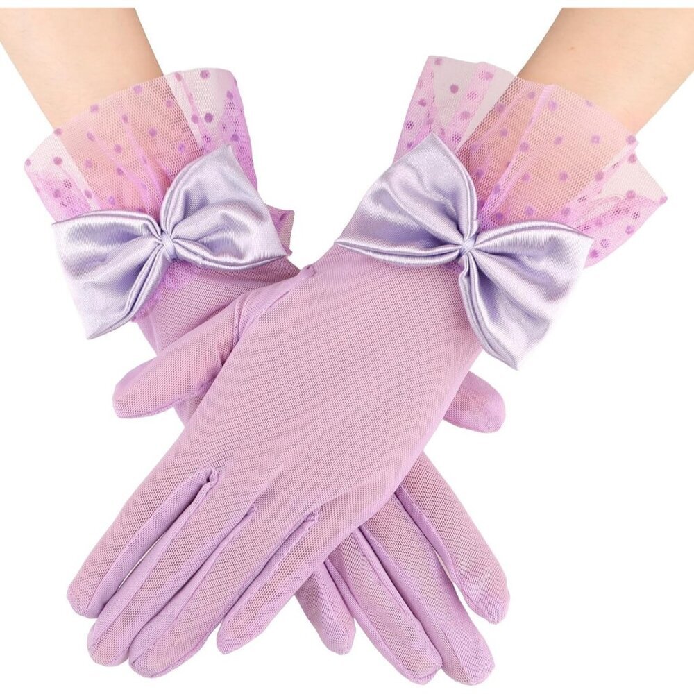 Women's Purple Bow Short Lace Veil Feather Derby Party Elegant Gloves Styles